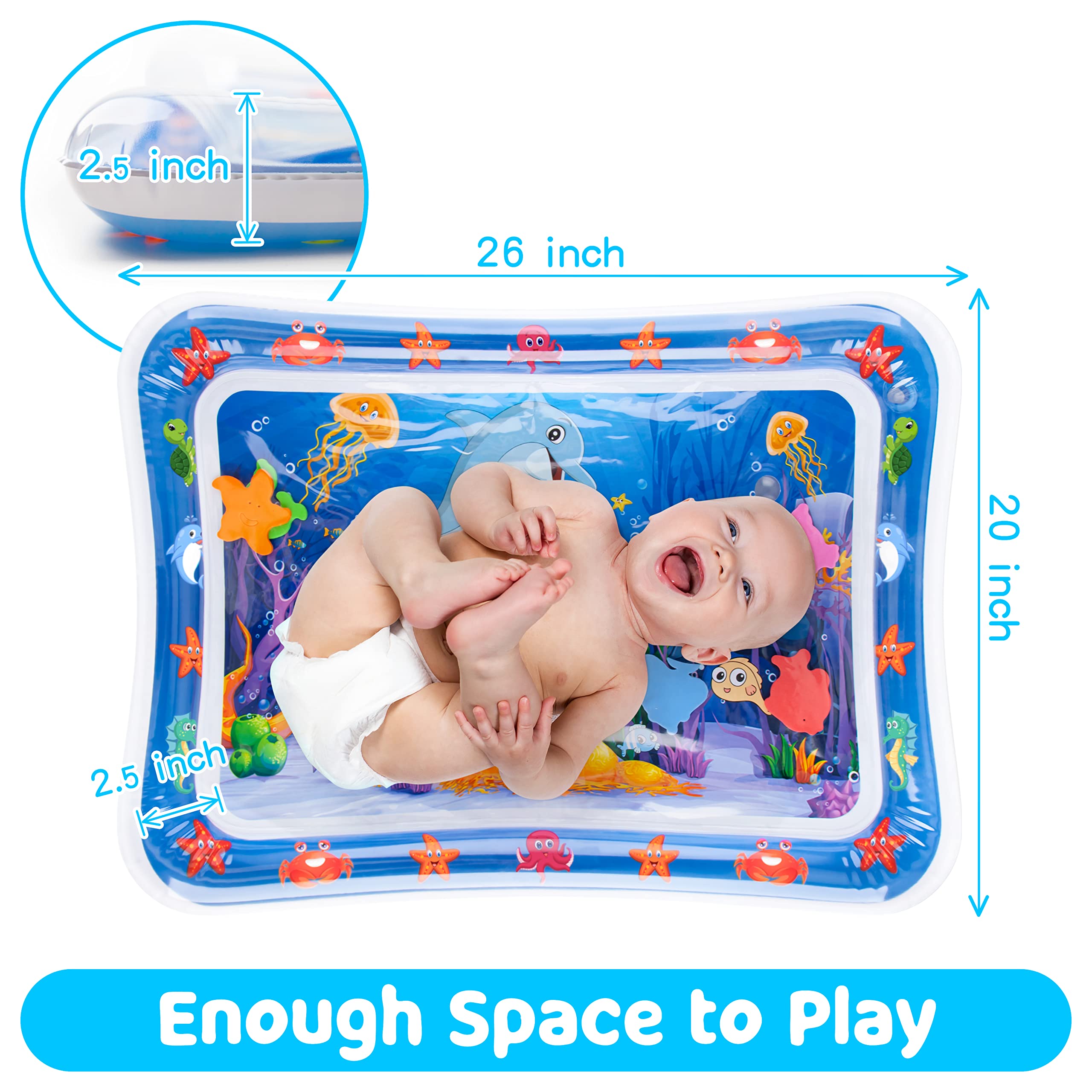 Tummy Time Water Mat 丨Water Play Mat for Babies Inflatable Tummy Time Water Play Mat for Infants and Toddlers 3 to 12 Months Promote Development Toys Cute Baby