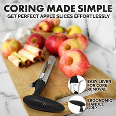 Zulay Kitchen Premium Apple Corer Tool - Ultra Sharp, Stainless Steel, Serrated Blades for Easy Coring - Easy to Use & Clean, Durable Apple Corer Remover for Baking Apples & More - Black