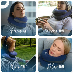 BCOZZY Neck Pillow for Travel Provides Double Support to The Head, Neck, and Chin in Any Sleeping Position on Flights, Car, and at Home, Comfortable Airplane Travel Pillow, Large, Navy