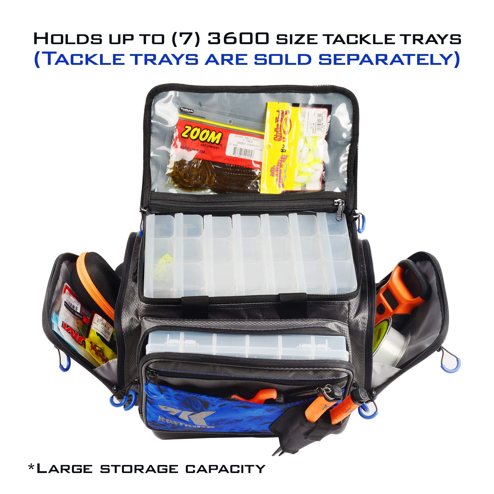 KastKing Fishing Gear & Tackle Bags - Saltwater Resistant Fishing Bags - Fishing Tackle Storage Bags,Medium-Hoss,(Without Trays,15x11x10.25 Inches),Blue Patriot