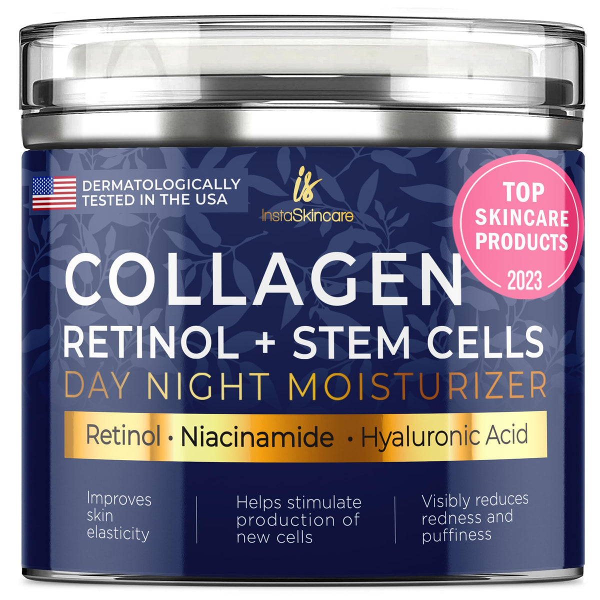 Collagen Face Moisturizer with Airless Pump - Collagen Botanical Stem Cells Cream for Skin with Retinol, Niacinamide, Hyaluronic Acid - Anti-Aging Day & Night Cream - Made in USA (1.7 Oz)