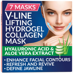 Stylia Double Chin Mask - V Line Chin Strap - Toning Hydrogel Collagen Face Mask with Hyaluronic Acid & Aloe Vera - 7PC