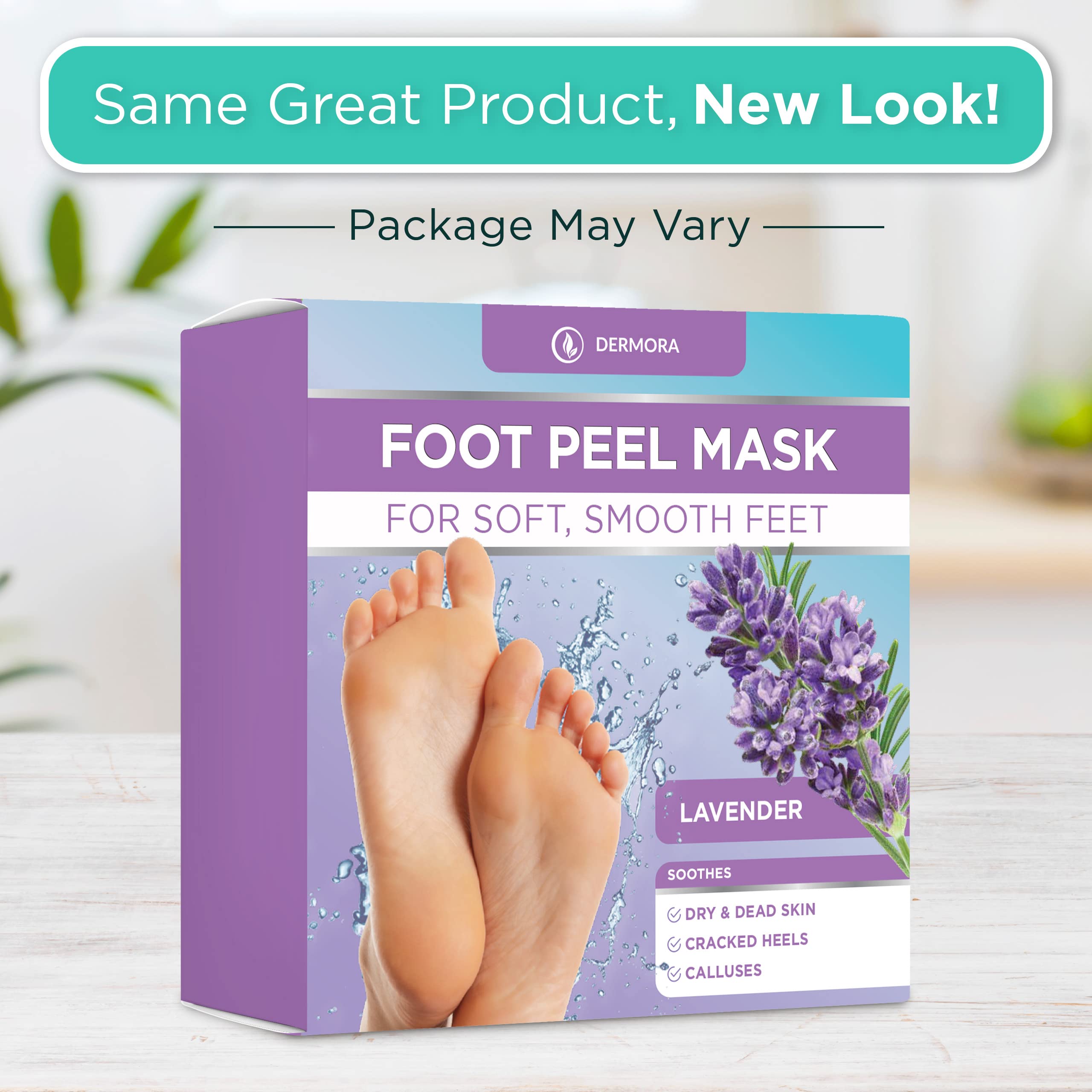 DERMORA Foot Peel Mask - 2 Pack of Regular Size Exfoliating Foot Masks for Dry, Cracked Feet, Callus, Dead Skin Remover - Feet Peeling Mask for baby soft feet, French Lavender Scent