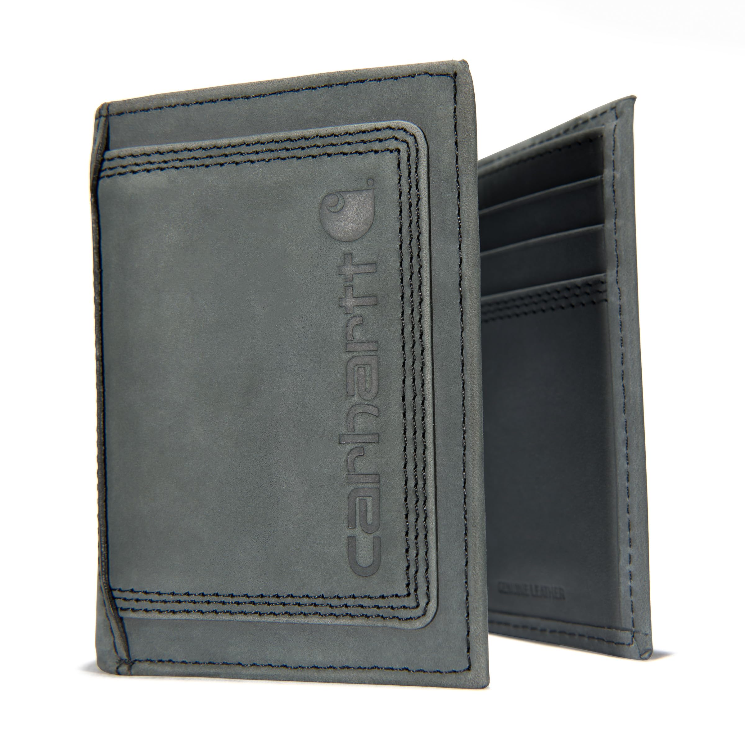 Carhartt Men's Rugged Leather Triple Stitch Wallet, Black (Trifold), One Size