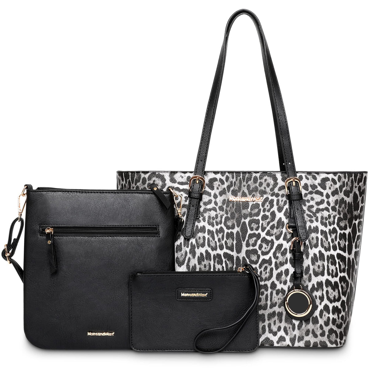 Montana West purses for women shoulder bag purses and handbags 3pcs black bag big crossbody purse and wallet set for women Leopard Print gifts western satchel bags carteras para mujer MWC3-G055BK