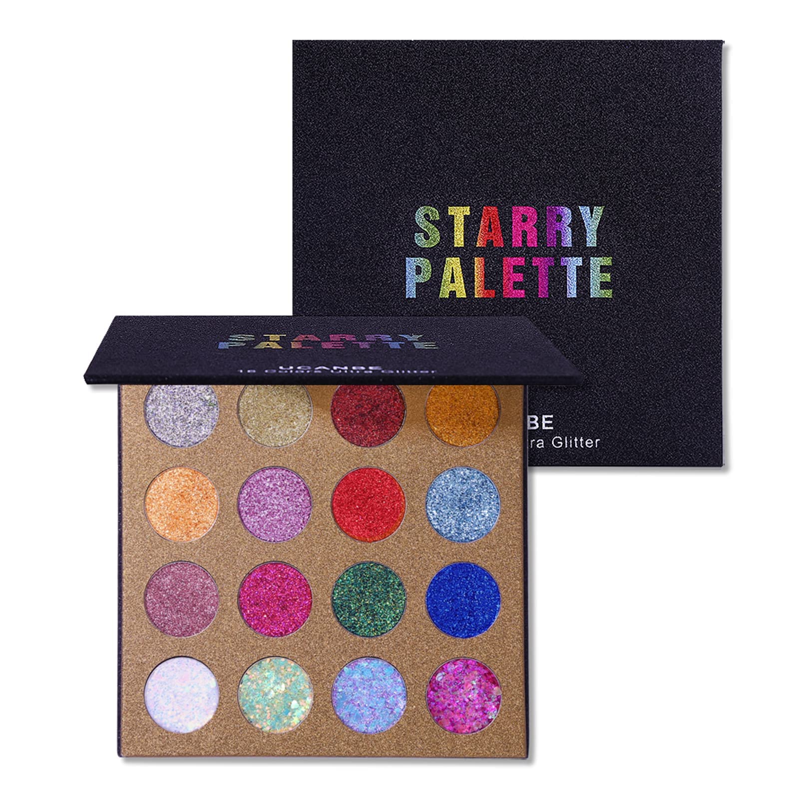 UCANBE Pro Glitter Eyeshadow Palette - Professional 16 Colors - Chunky & Fine Pressed Glitter Eye Shadow Powder Makeup Pallet Highly Pigmented Ultra Shimmer for Face Body