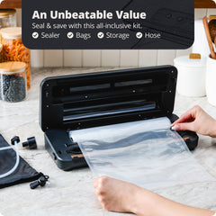 All-In-One Vacuum Sealer Kit - Start Sealing & Saving Today with a Powerful, Fast Sealer that comes with Sealer Bags and Accessories (Onyx Black)