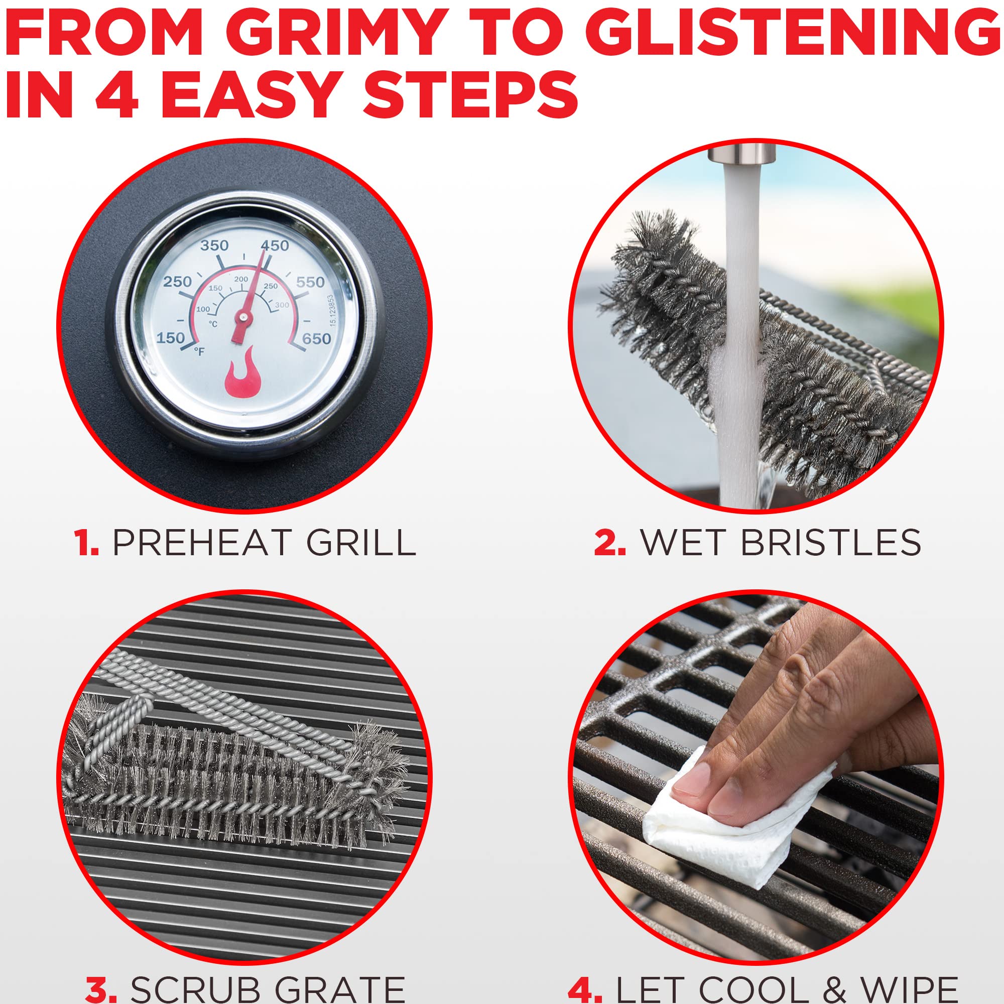 Alpha Grillers Brush - Grill Cleaner Brush Grill Accessories for Outdoor Grill - Safe BBQ Brush for Grill Cleaning - Heavy Duty 17" Grill Brushes