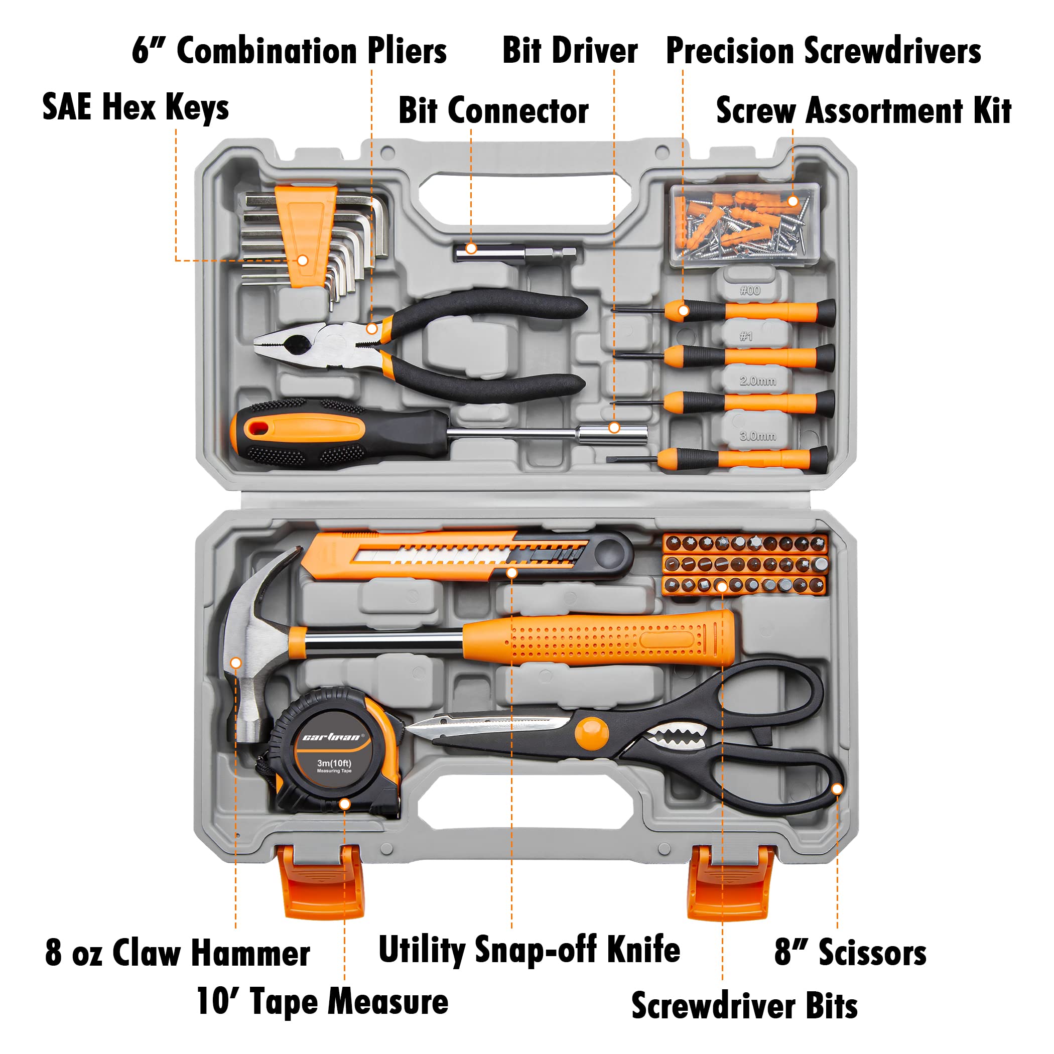 CARTMAN Tool Set General Household Hand Tool Kit with Plastic Toolbox Storage Case Orange Plus