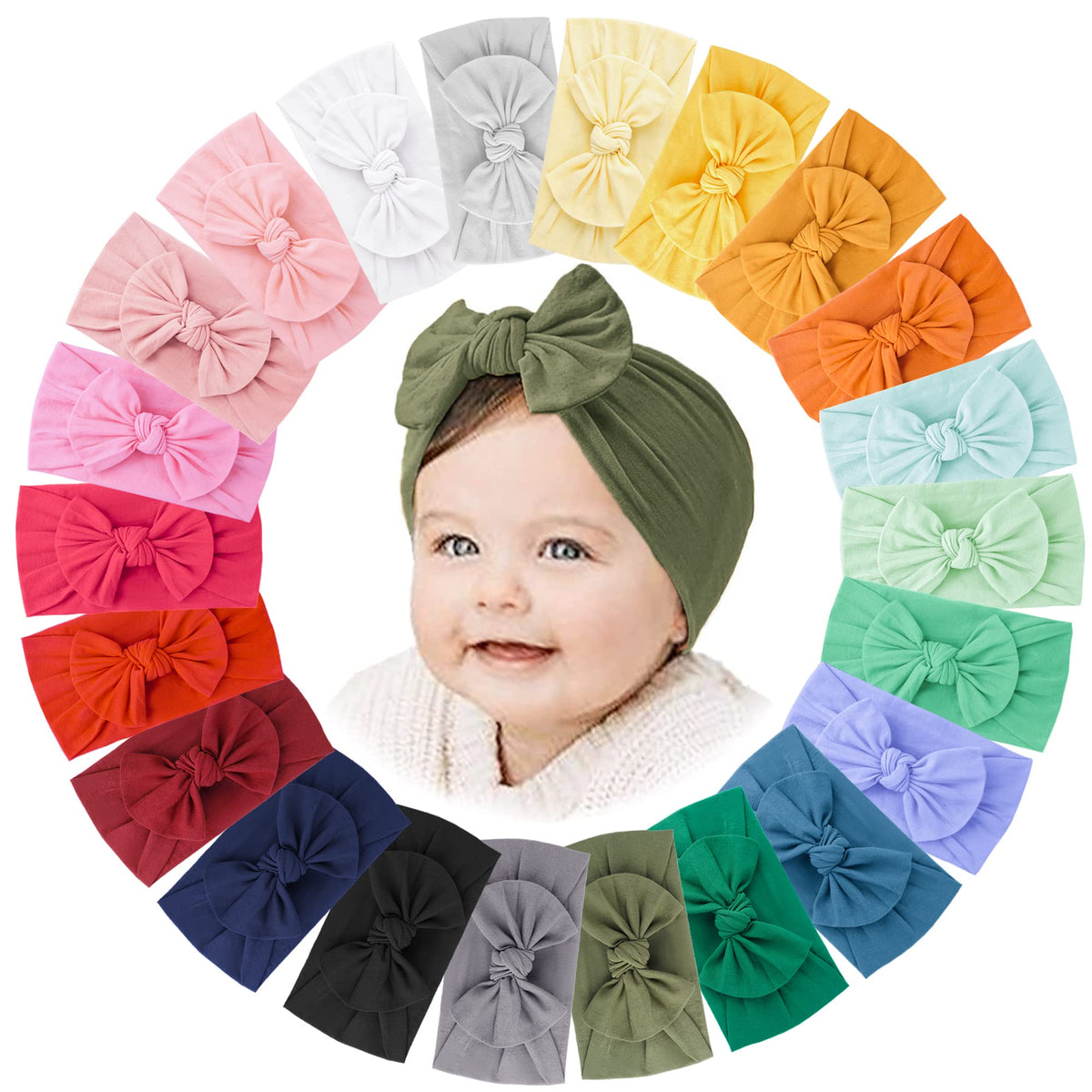 Jesries 22 PCS Baby Headbands Soft Nylon Hairbands with Bows Girls Hair Accessories for Newborn Infant Toddler Kids Handmade