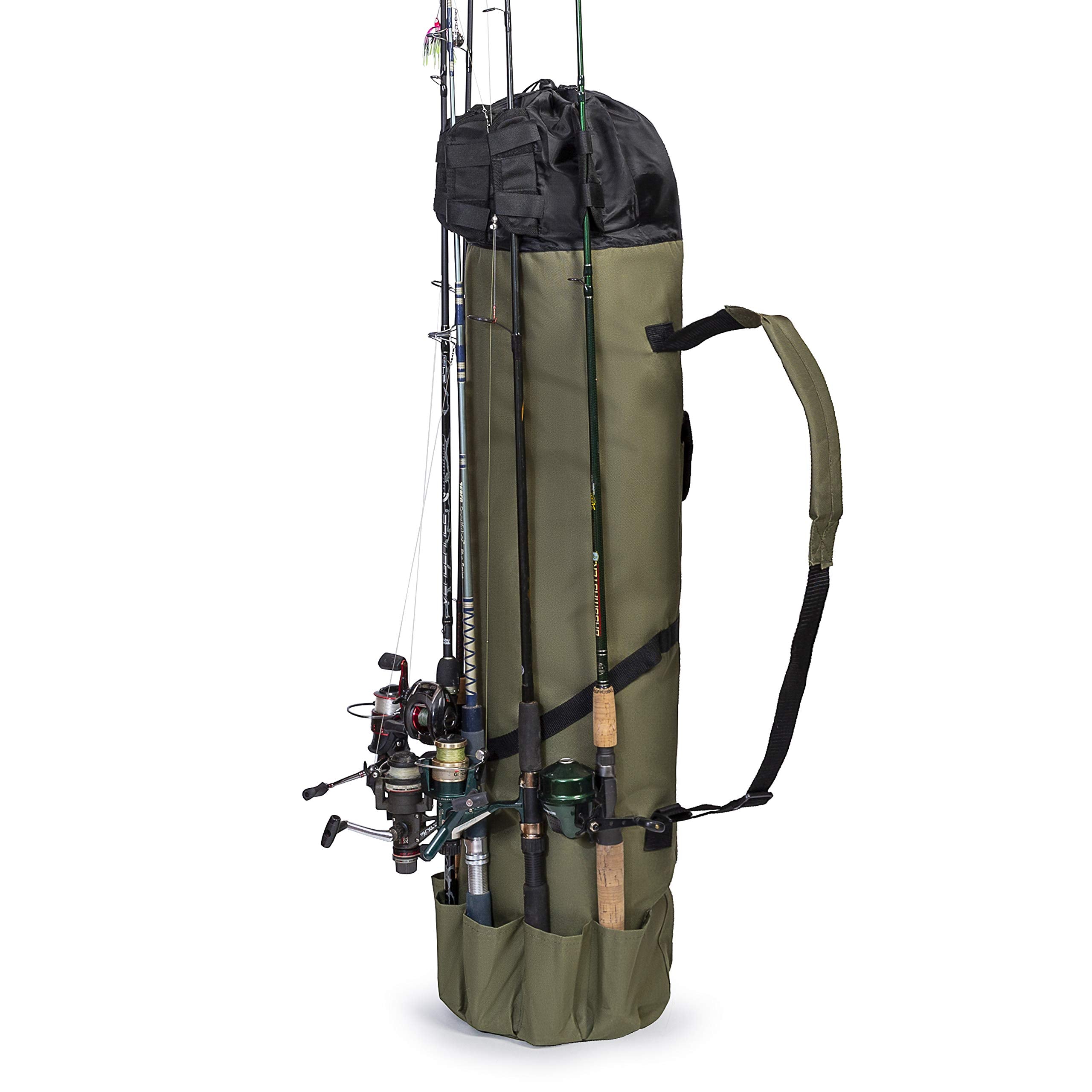 Besti Fishing Rod Organizer Bag (Portable) Shoulder Carry Home and Travel Storage | Professional Reel, Tackle, and Equipment Organization | Heavy-Duty, Water-Resistant (khaki green)