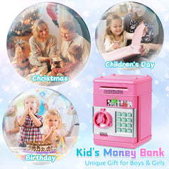 Refasy Piggy Bank for Girls 4-11 Years Old,Kids Safe Bank for Boys Christmas Birthday Gifts Toy for Kids Electronic ATM Money Bank for Adults Money Saving Box Safe Coin Bank Toy Kids Toys Pink