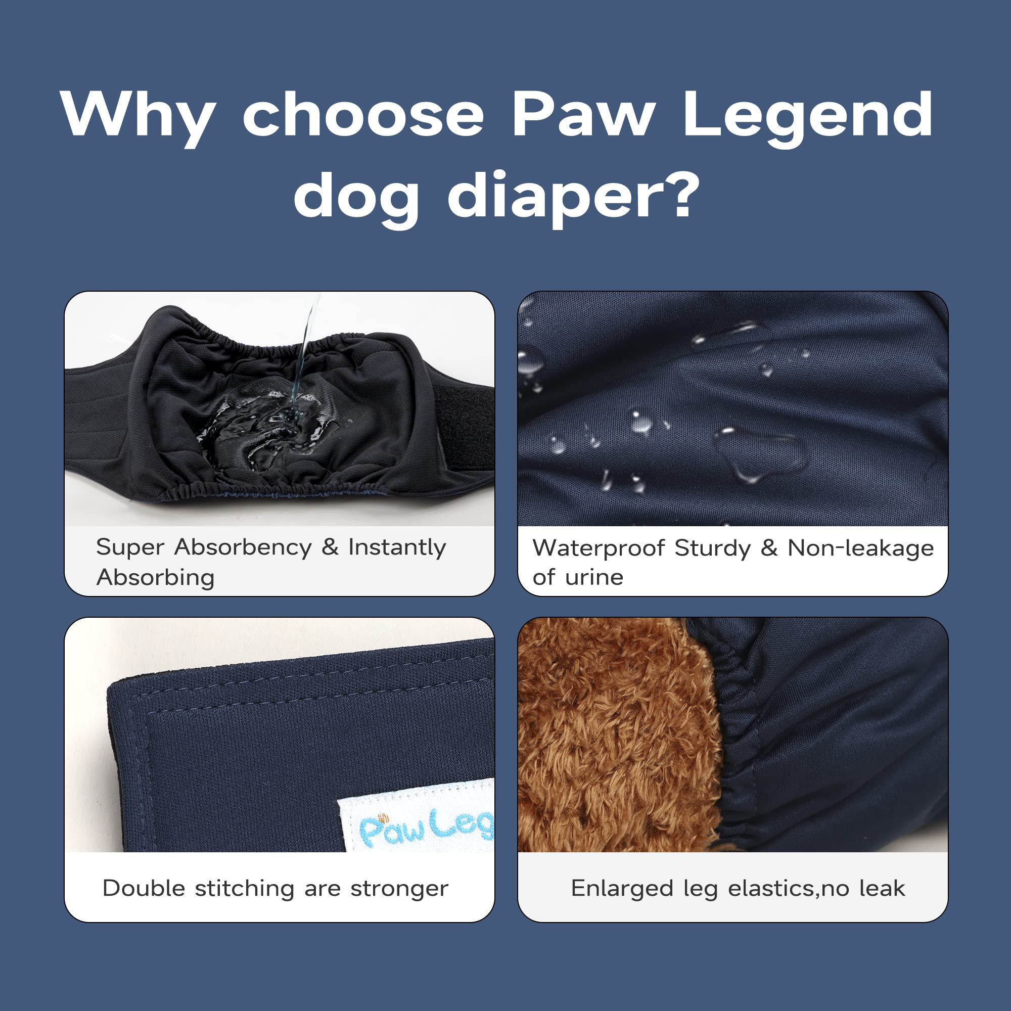 Paw Legend Washable Dog Belly Band Wrap Diapers for Male Dog | High Absorbing Puppy & Doggy Diapers Male (3 Pack,Army,Grey,Navy,Medium)