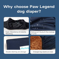 Paw Legend Washable Dog Belly Band Wrap Diapers for Male Dog | High Absorbing Puppy & Doggy Diapers Male (3 Pack,Army,Grey,Navy,Medium)