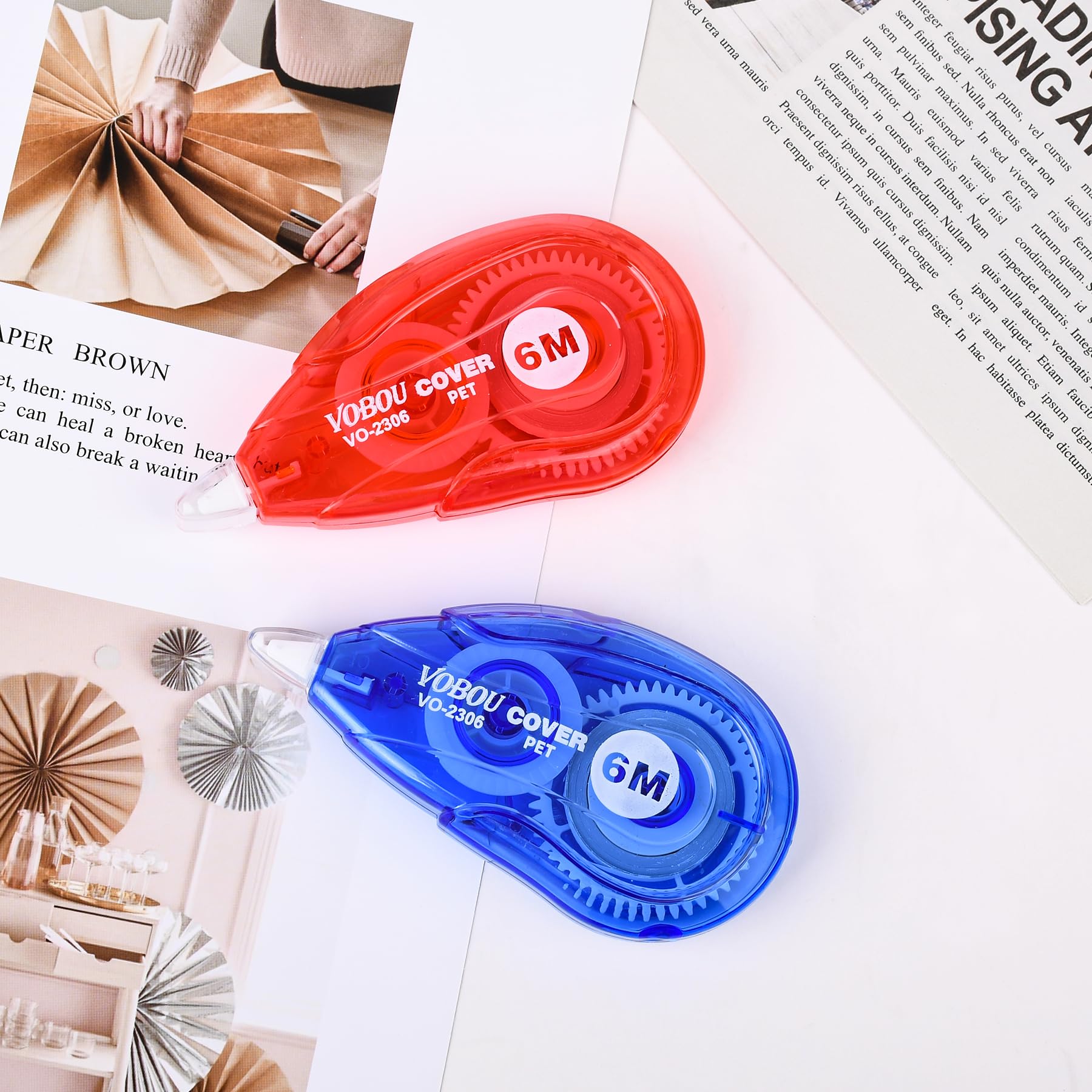 Vobou Whiteout Correction Tape, Easy To Use Applicator for Instant Corrections Correct Wrong Writing At Any Time, For school, Office (Red and Blue, 12pack, 6M/256" x 0.2")