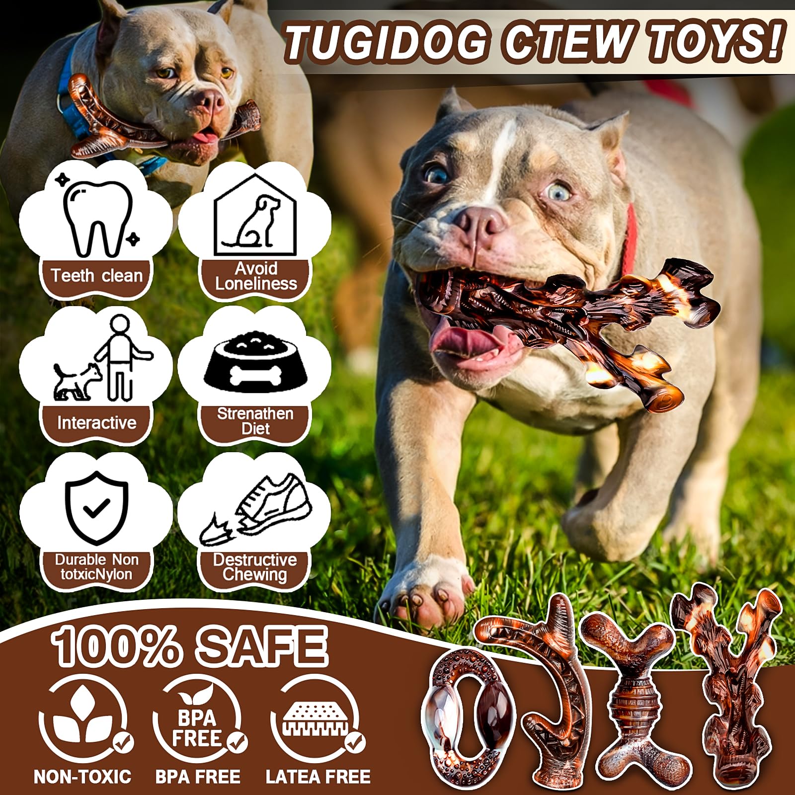 TonyEst Dog Chew Toys, 4-Pack Indestructible Dog Toys for Aggressive Chewers, Nylon Durable Dog Toys for Medium Large Dogs Breed, Bacon Flavored Tough Dog Bones Chew Toys for Super Chewer