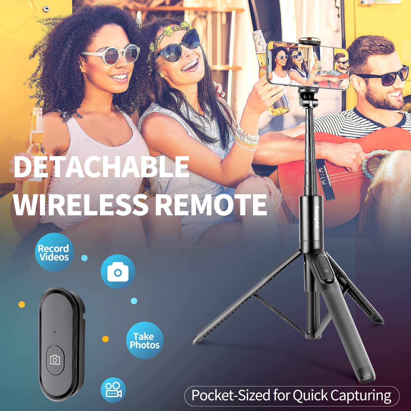 Sensyne 68" Phone Tripod & Selfie Stick, Lightweight All in One Phone Tripod Integrated with Wireless Remote Compatible with All Cell Phones for Selfie/Video Recording/Photo/Live Stream/Vlog（Black）