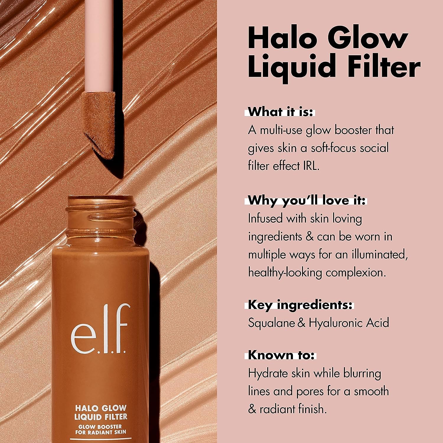 e.l.f. Halo Glow Liquid Filter, Complexion Booster For A Glowing, Soft-Focus Look, Infused With Hyaluronic Acid, Vegan & Cruelty-Free, 1 Fair