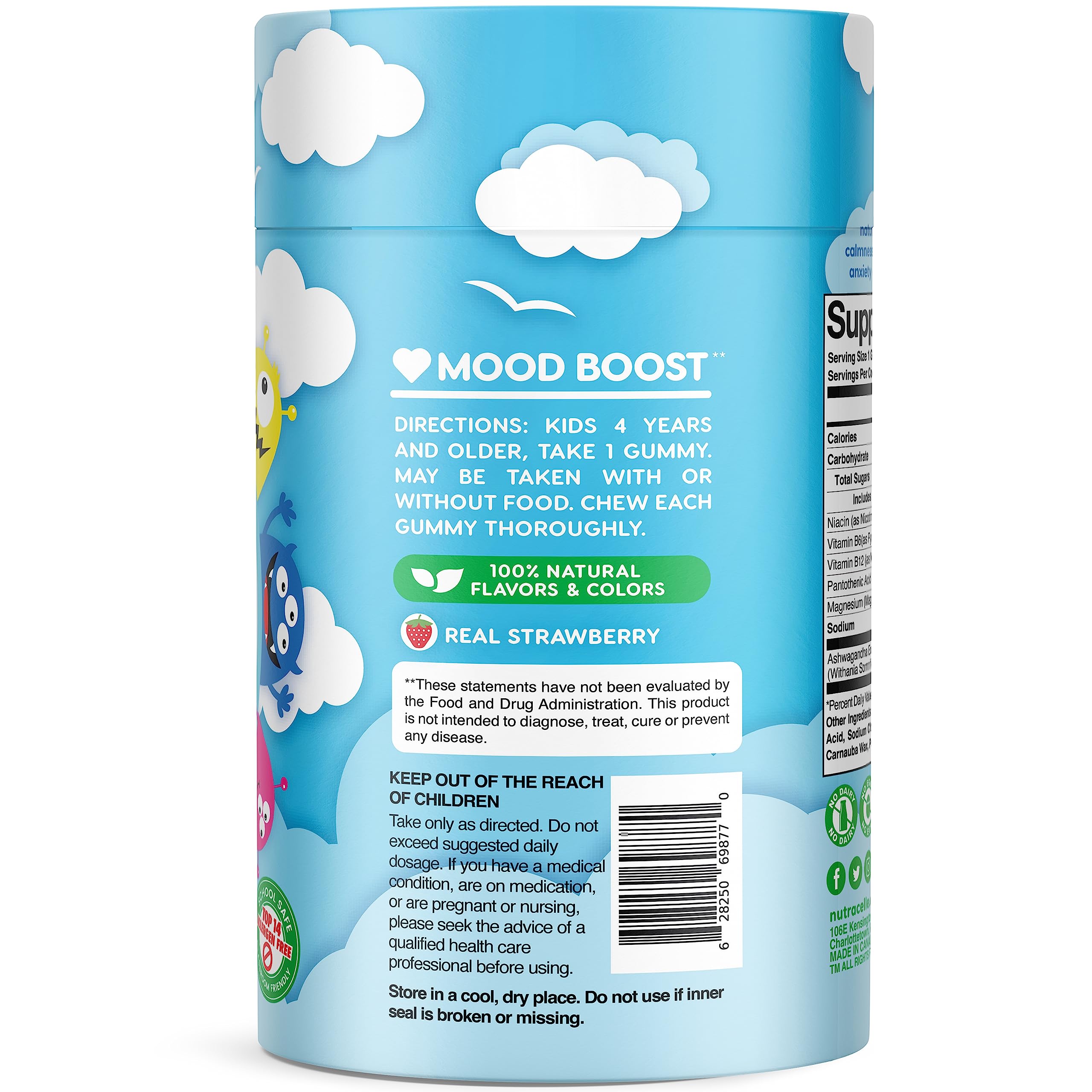 NUTRAMIN Kids Mood Boost Vitamin Gummy: The Yummy and Calm Magnesium Citrate Supplement for Children with Ashwagandha & Vitamin B Complex Anti-Stress Blend - Sugar-Free, Allergy-Safe, Vegan 90 ct