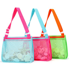 Tagitary Beach Toys Mesh Beach Bag Sand Toy Seashell Collecting Bag Pool Bag Swimming Beach Accessories Gift for Boys and Girls (Only Bags,A Set of 3)