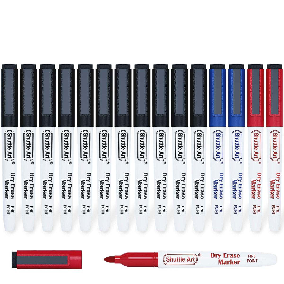 Dry Erase Markers, Shuttle Art 15 Pack 3 Colors Magnetic Whiteboard Markers with Erase, Fine Point Dry Erase Markers for Writing on Whiteboard Glass Mirror for School Home Office(11 Black 2Blue 2 Red)