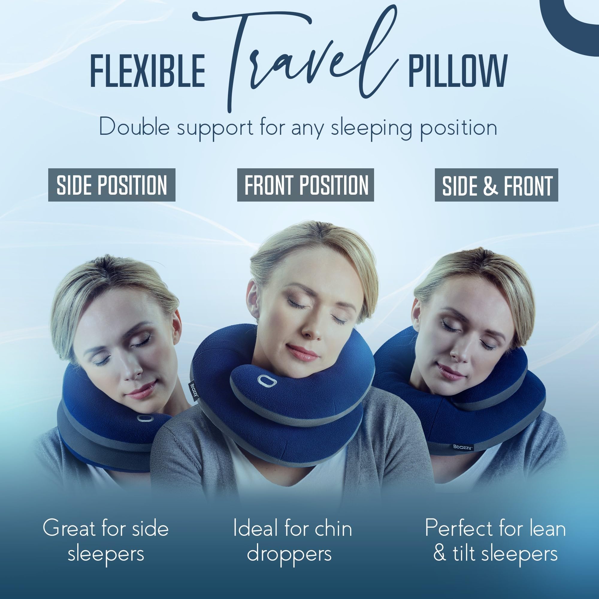 BCOZZY Neck Pillow for Travel Provides Double Support to The Head, Neck, and Chin in Any Sleeping Position on Flights, Car, and at Home, Comfortable Airplane Travel Pillow, Large, Navy