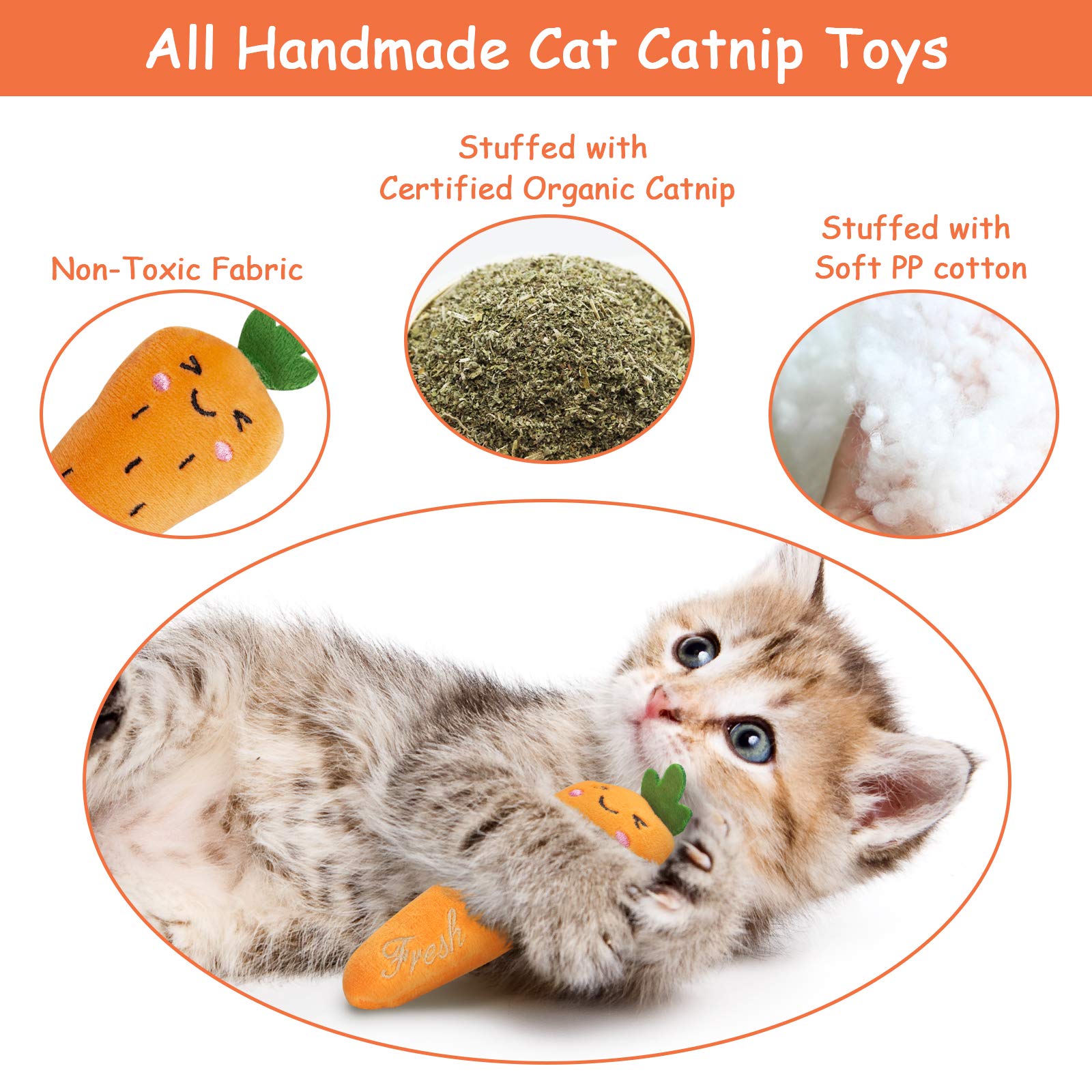 ETEKYER Catnip Toys, Cat Toys, Catnip Toys for Cats, Cat Toys with Catnip, Cat Toys for Indoor Cats, Interactive Cat Toy, Cat Chew Toy, Cat Pillow Toys, Cat Toys for Kittens Kitty