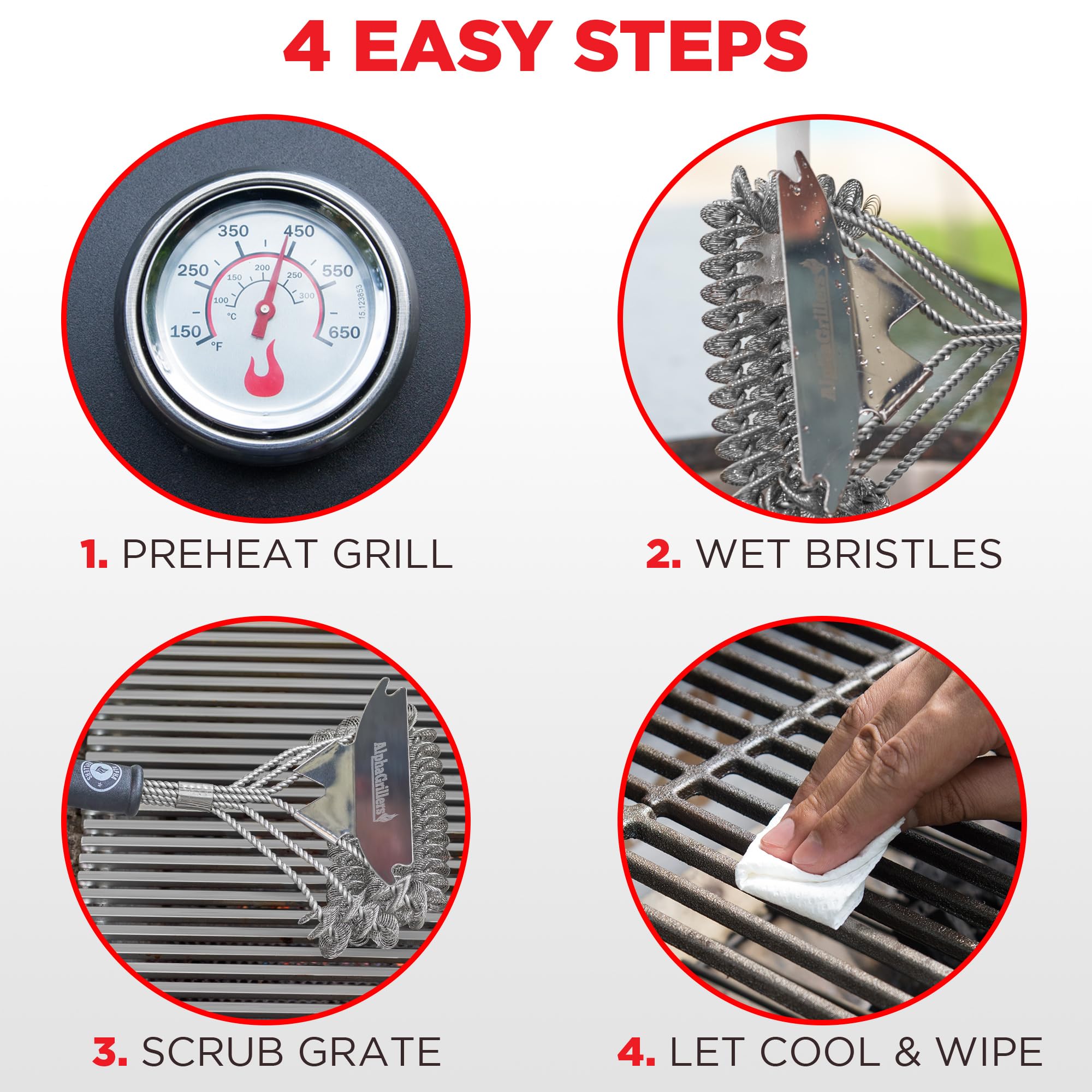 Grill Brush for Outdoor Grill Bristle Free - Heavy Duty 18" Grill Cleaner Brush Bristle Free & Grill Scraper - Stainless Steel Grill Accessories Tools - Extra Wide BBQ Brush for Grill Cleaning