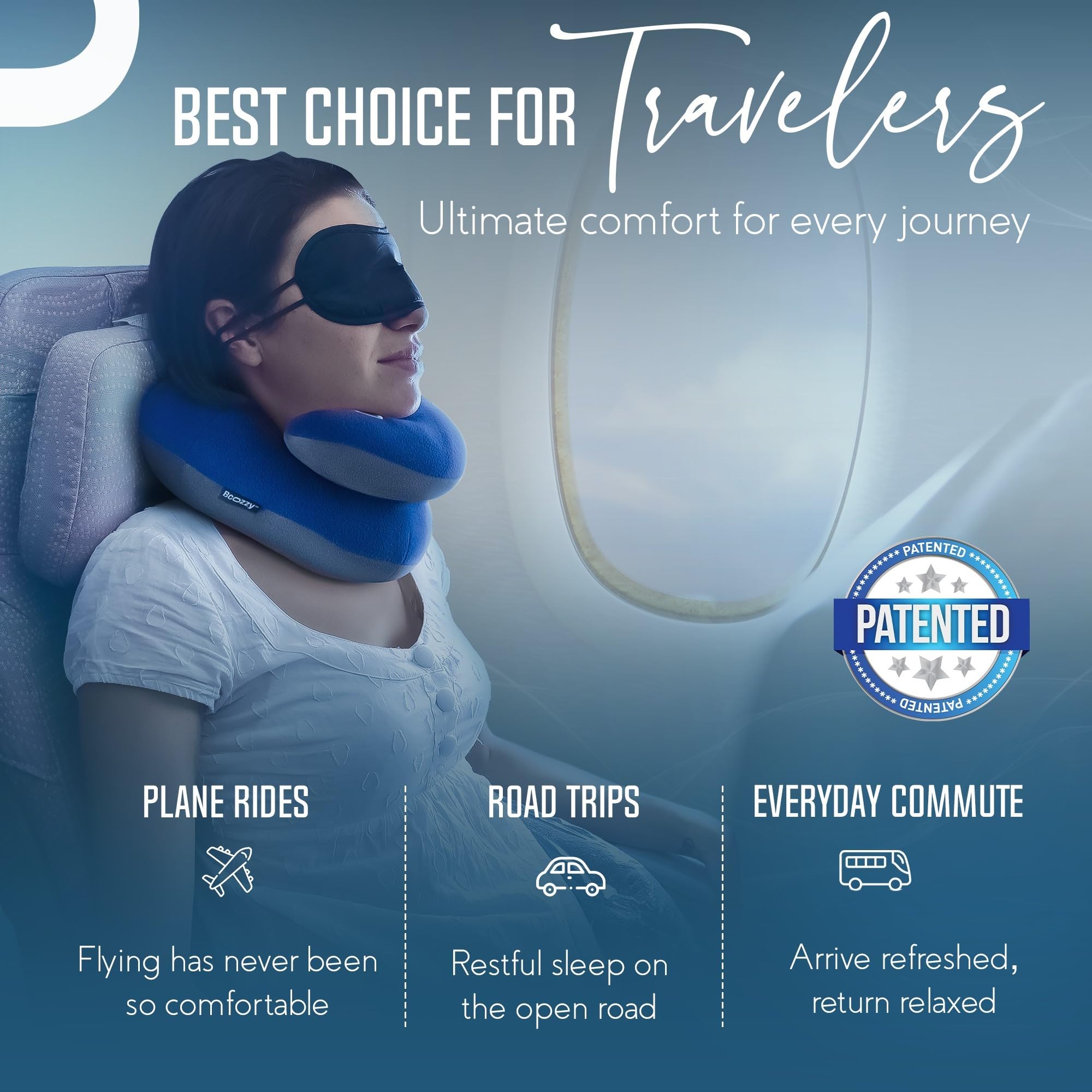 BCOZZY Neck Pillow for Travel Provides Double Support to The Head, Neck, and Chin in Any Sleeping Position on Flights, Car, and at Home, Comfortable Airplane Travel Pillow, Large, Purple