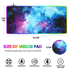 AIMSA RGB Gaming Mouse Pad Extended, Large Led Mousepads Non-Slip Rubber Base with 14 Lighting Modes, Computer Keyboard Mat Soft Desk pad Waterproof 35.4 x 15.8 inches, Galaxy Nebula Universe