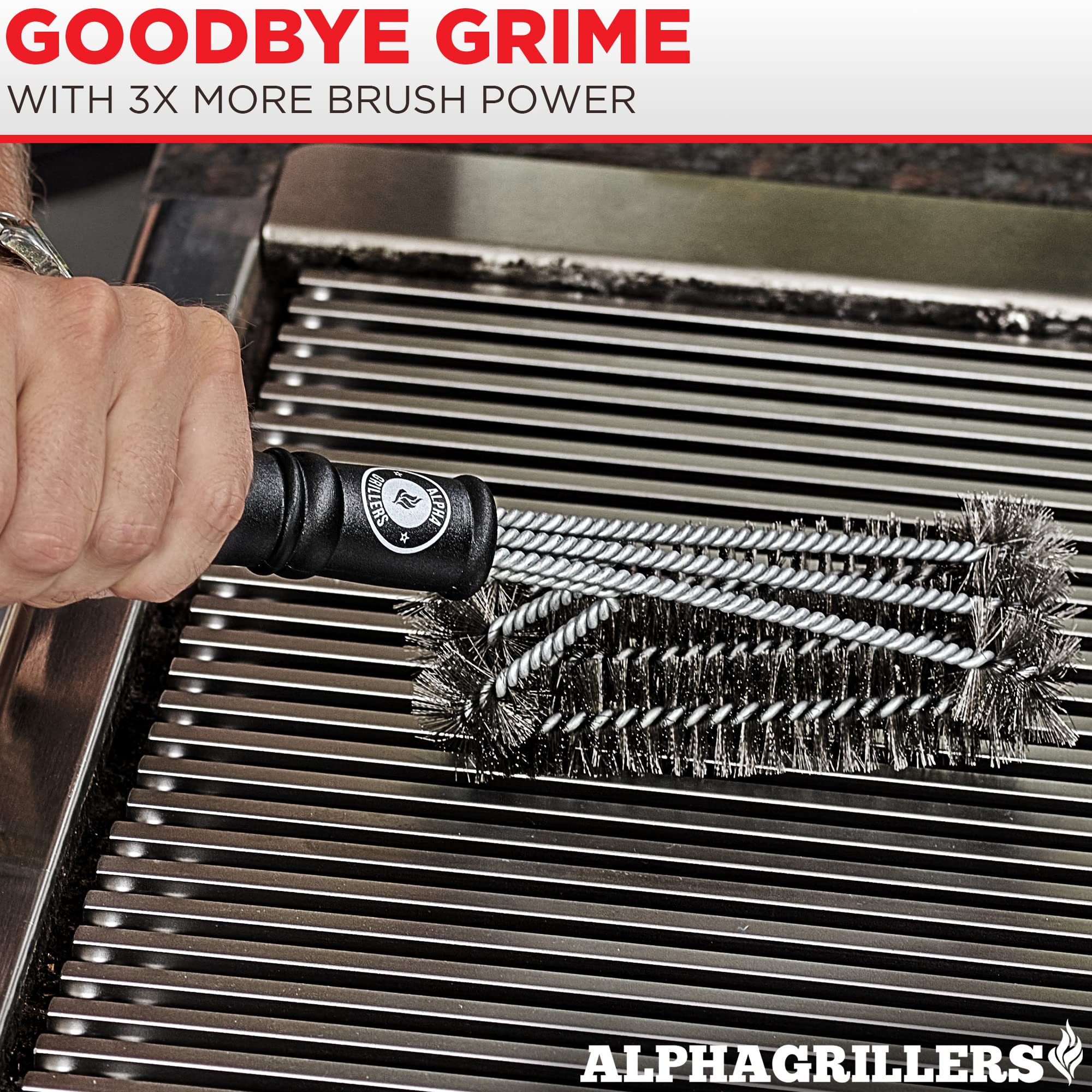 Alpha Grillers Brush - Grill Cleaner Brush Grill Accessories for Outdoor Grill - Safe BBQ Brush for Grill Cleaning - Heavy Duty 17" Grill Brushes