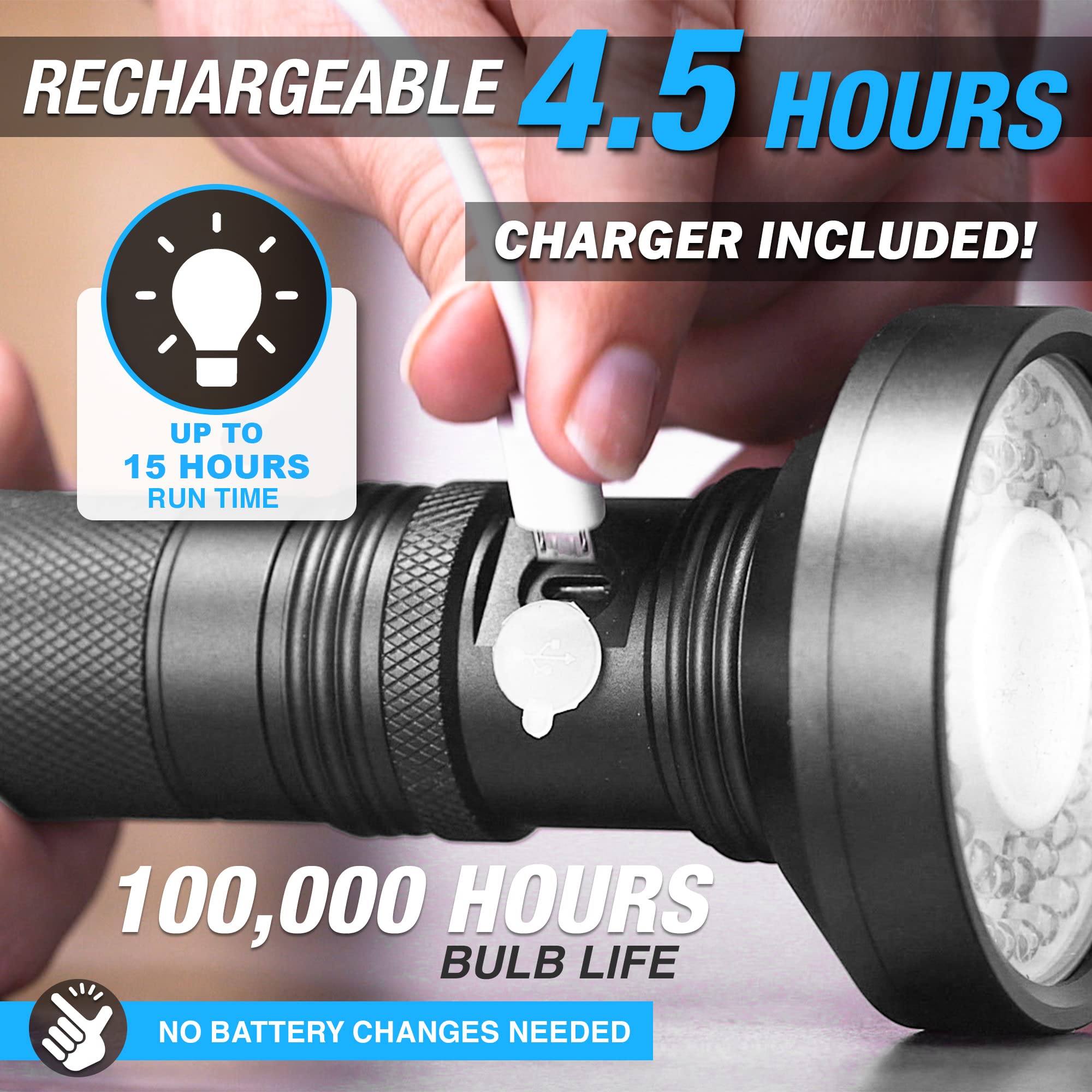 Taclight Max LED Rechargeable Flashlight (As seen on TV) - High Lumen, Ultra Bright, Flash Light - 7000 Kelvin Cree Tactical Flash Light – Compact Flashlights for Camping, Hunting, Home, Survival, Emergencies