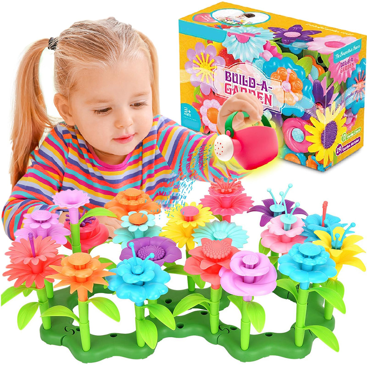 FUNZBO Flower Garden Building Toys - Toddler Girl Toys, Sorting & Stacking Toys, Kids Crafts, Gift Toys for Kids Age 3-9 Years Old