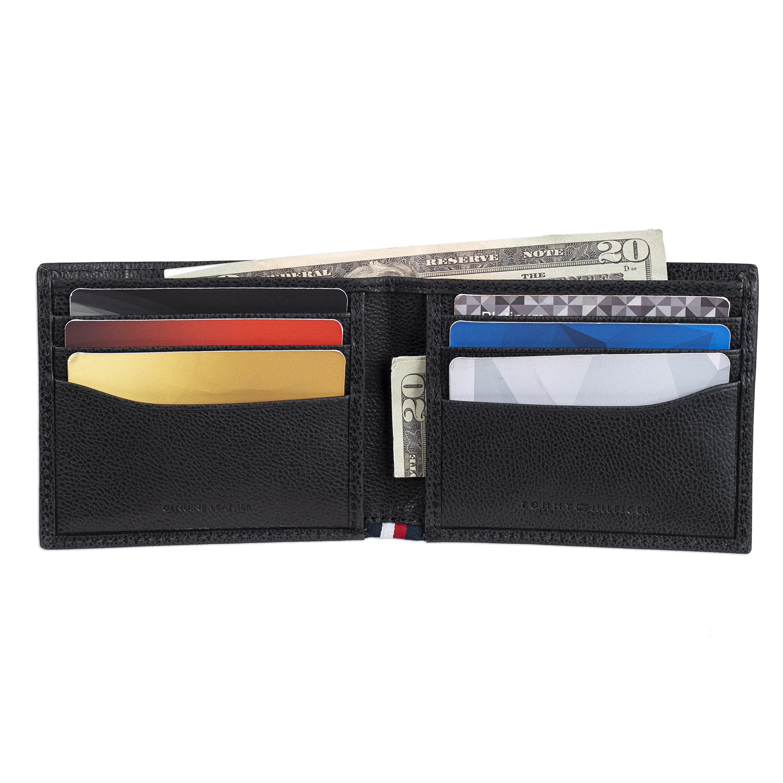 Tommy Hilfiger Men’s RFID Slim Bifold Wallet, Black Enamel Flag, One Size