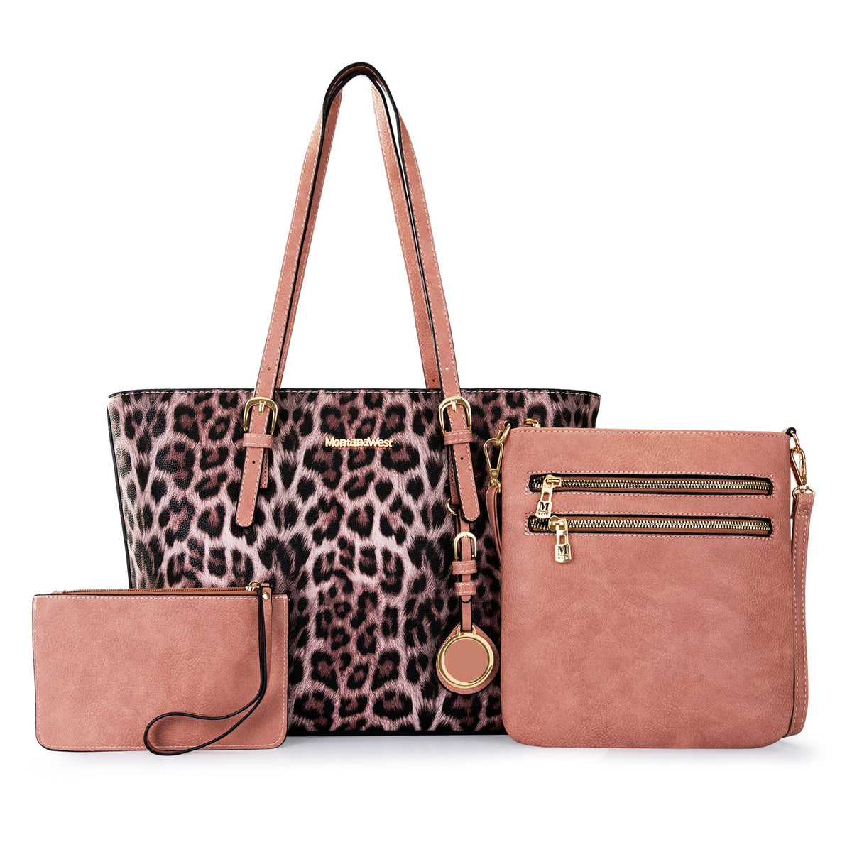 Montana West purses for women purse 3pcs women's purses and wallet set big medium crossbody pink purse Leopard Print gifts western satchel bags leather tote designer handbags hot pink MWC3-G055PK