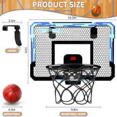 Indoor Kids and Adults Door Room Mini Basketball Hoop with Electronic Scoreboard, 4 Balls, Basketball Toys Suit for Bedroom/Office/Outdoor