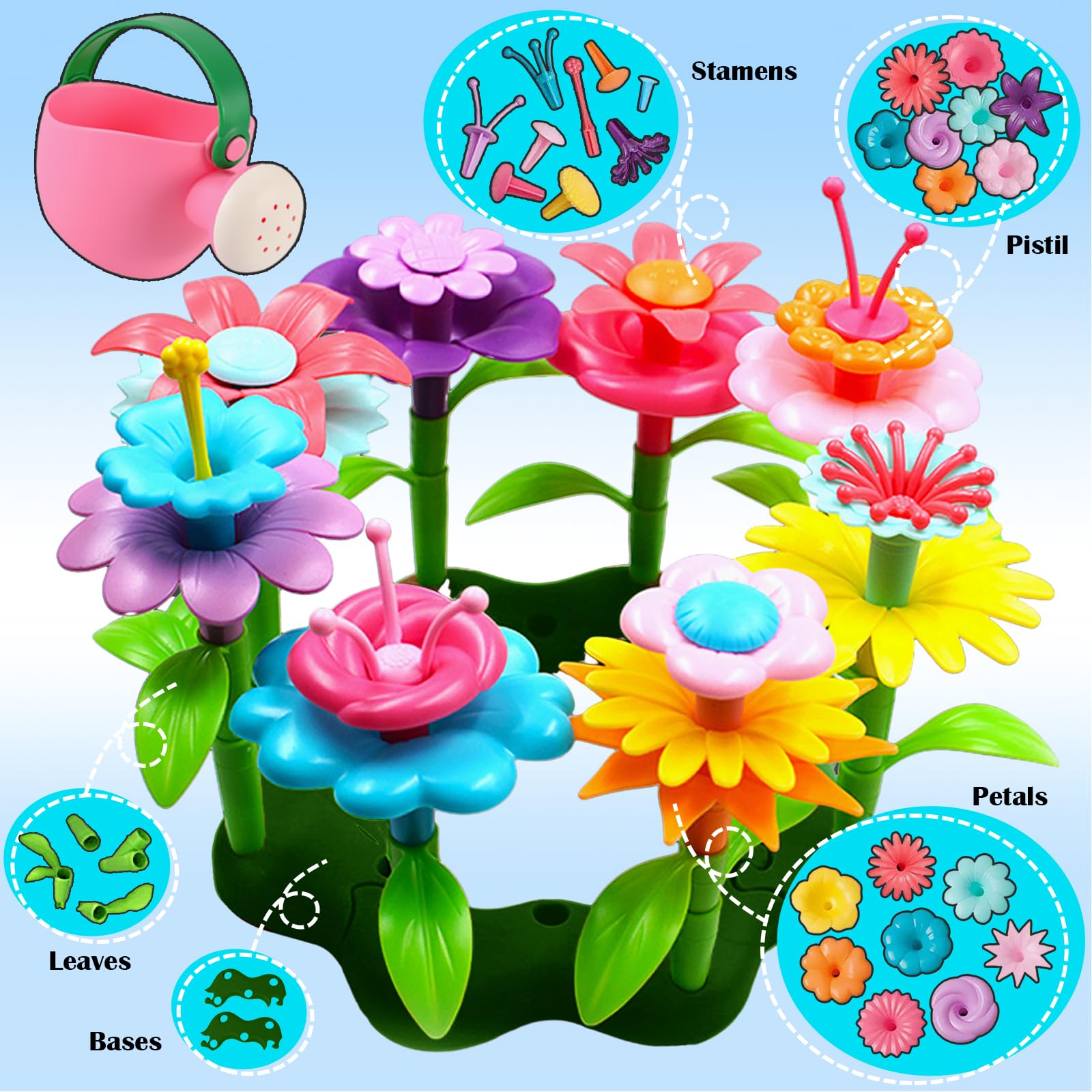 FUNZBO Flower Garden Building Toys - Toddler Girl Toys, Sorting & Stacking Toys, Kids Crafts, Gift Toys for Kids Age 3-9 Years Old