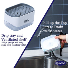 OMAIA 2-in-1 Dish Soap Dispenser with Sponge Holder - dishwashing Liquid Dispenser for Kitchen - Smart Kitchen Gadgets 2023 - Sink Countertop Organizer for Kitchen Sink…