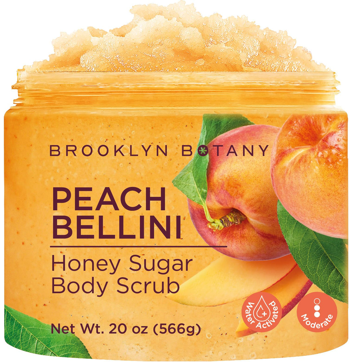 Brooklyn Botany Peach Bellini Honey Sugar Scrub for Body 20 oz – Deeply Hydrating and Gently Exfoliating Body Scrub for Women and Men – Moisturizing and Nourishing the Skin