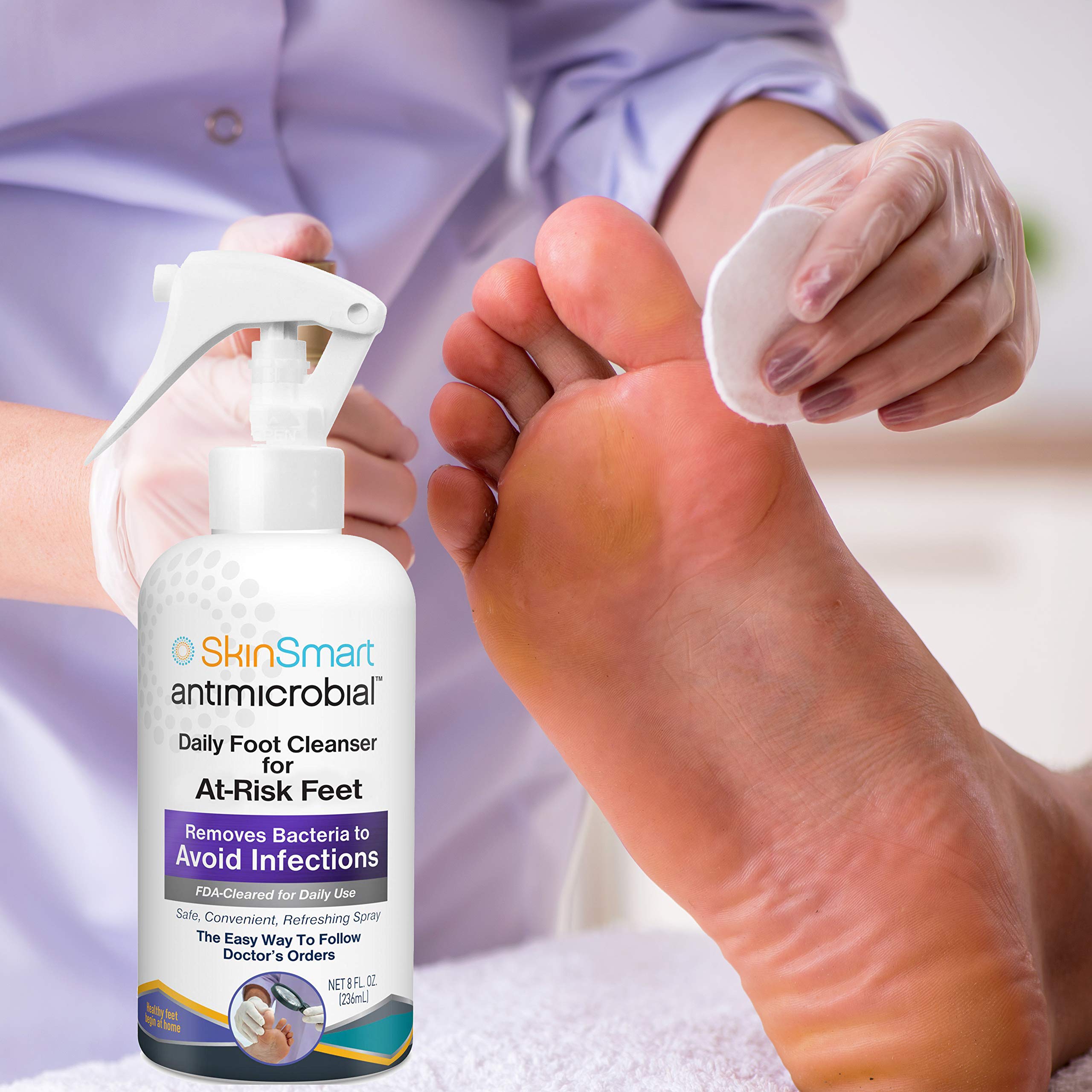 SkinSmart Daily Foot Cleanser for At-Risk Feet, Removes Bacteria to Help Avoid Infections, 8 ounce Spray