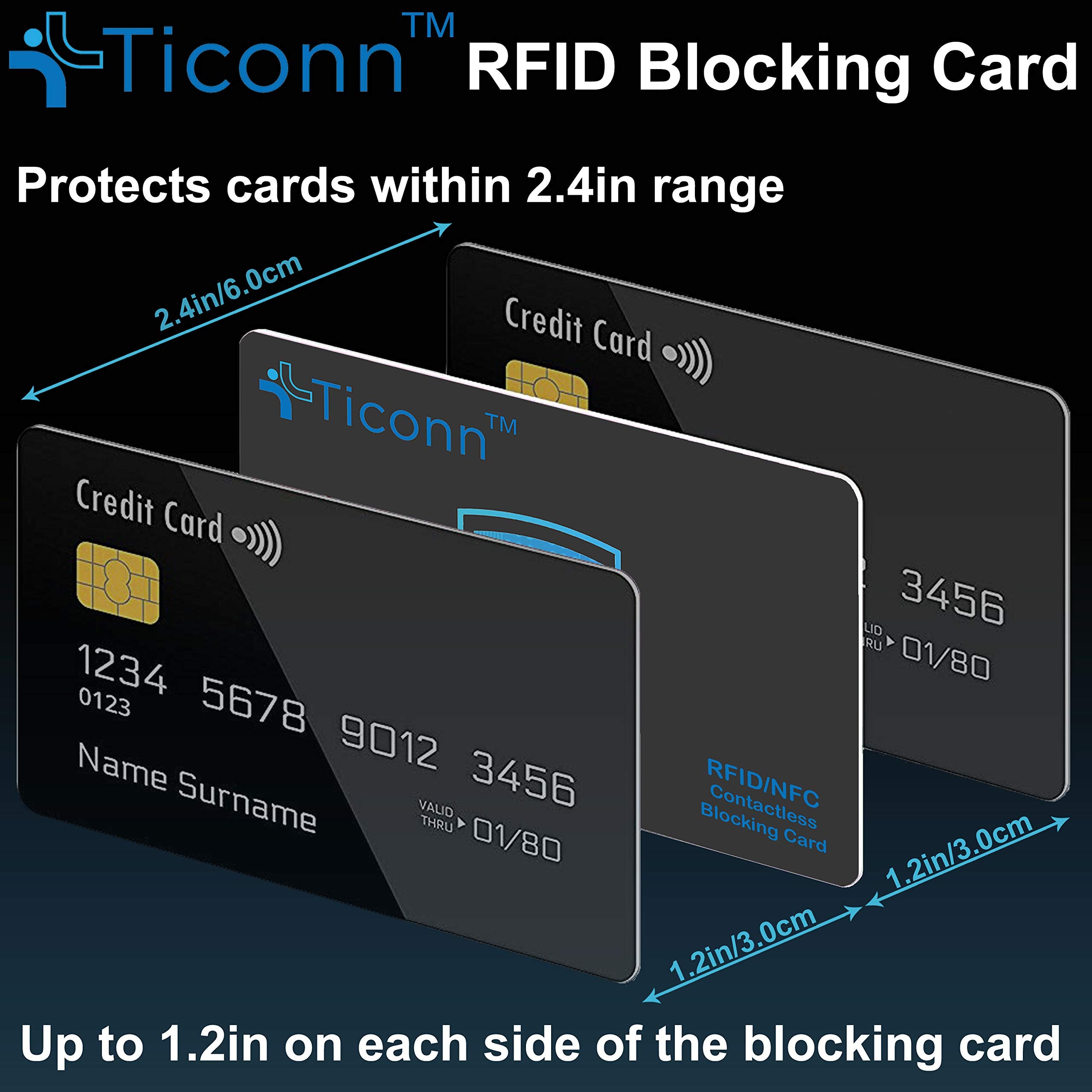 TICONN RFID Blocking Cards - 4 Pack, Premium Contactless NFC Debit Credit Card Passport Protector Blocker Set for Men & Women, Smart Slim Design Perfectly fits in Wallet/Purse (4)