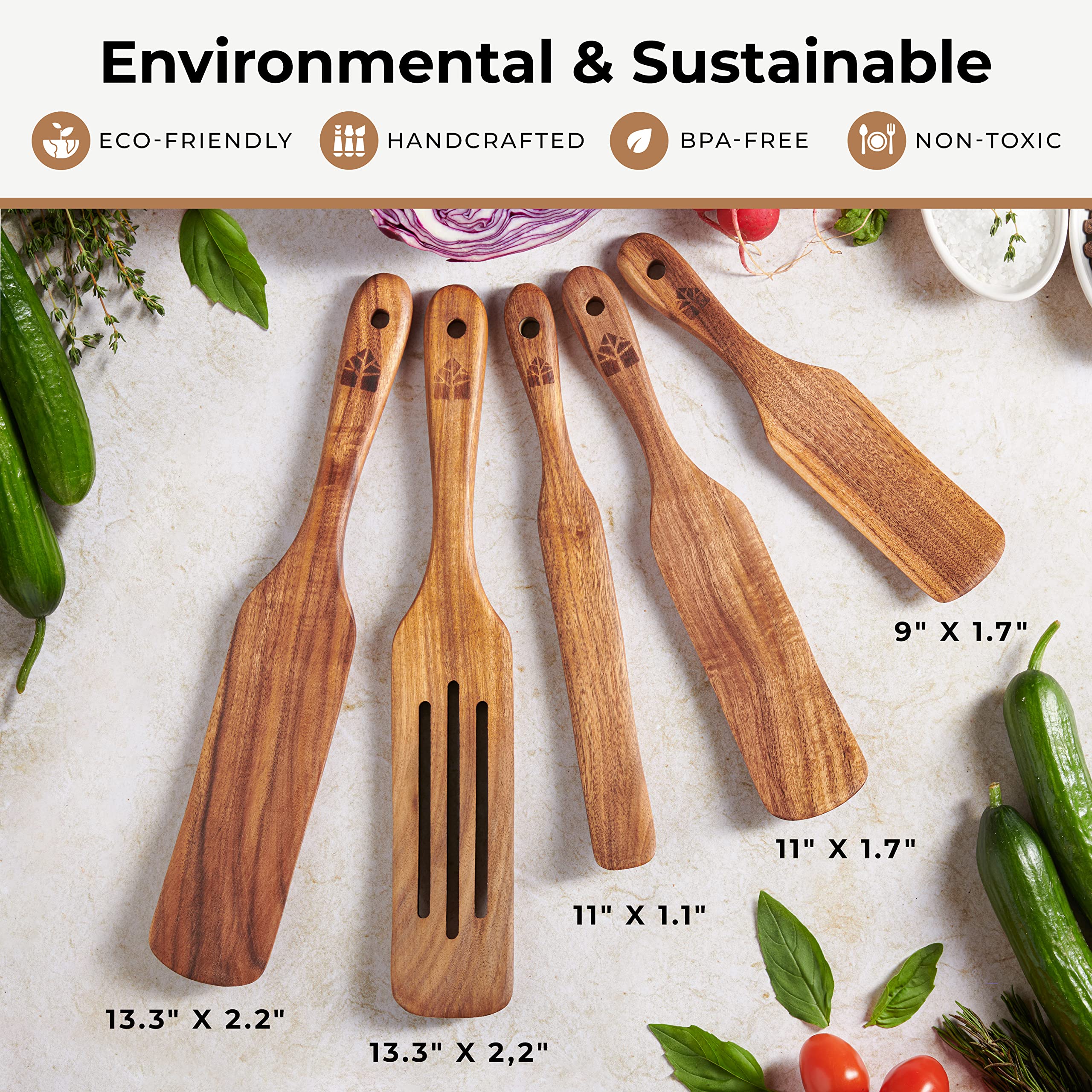 Wooden Spurtle Set, Teak Spurtles Kitchen Tools – Wooden Spatula for Cooking, Wood Utensils Set of 5 – Non Stick Cookware for Serving, Stirring, Mixing, Scraping, Scooping