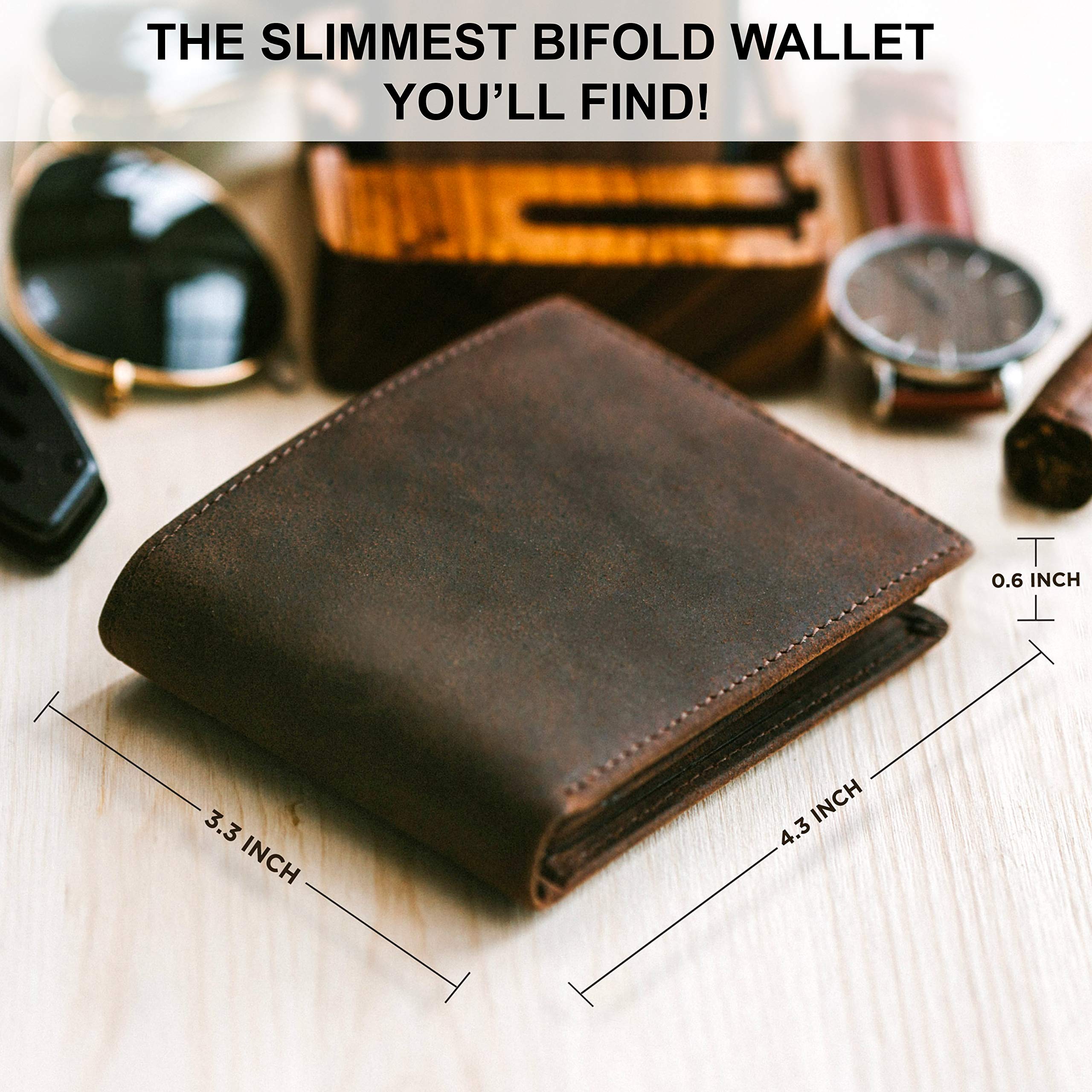 STAY FINE Top Grain Leather Wallet for Men | RFID Blocking | Bifold, Extra Capacity with 2 ID Windows | Ultra Strong Stitching | Slim Billfold with 8 Card Slots | Gift for Him