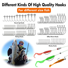 PLUSINNO 397pcs Fishing Accessories Kit, Fishing Tackle Box with Tackle Included, Hooks, Weights, Jig Heads, Swivels Snaps Combined into 12 Rigs, Fishing Gear Equipment for Bass