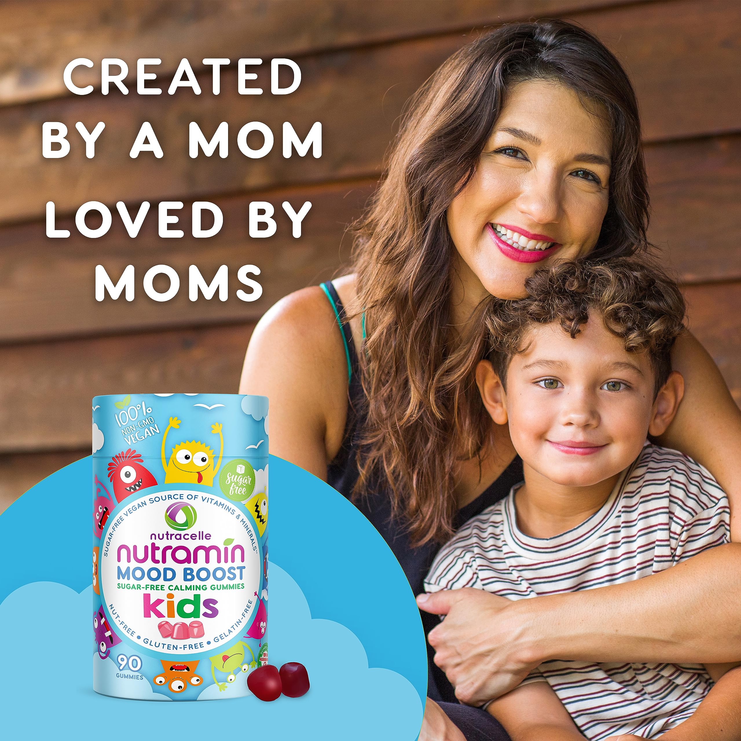 NUTRAMIN Kids Mood Boost Vitamin Gummy: The Yummy and Calm Magnesium Citrate Supplement for Children with Ashwagandha & Vitamin B Complex Anti-Stress Blend - Sugar-Free, Allergy-Safe, Vegan 90 ct