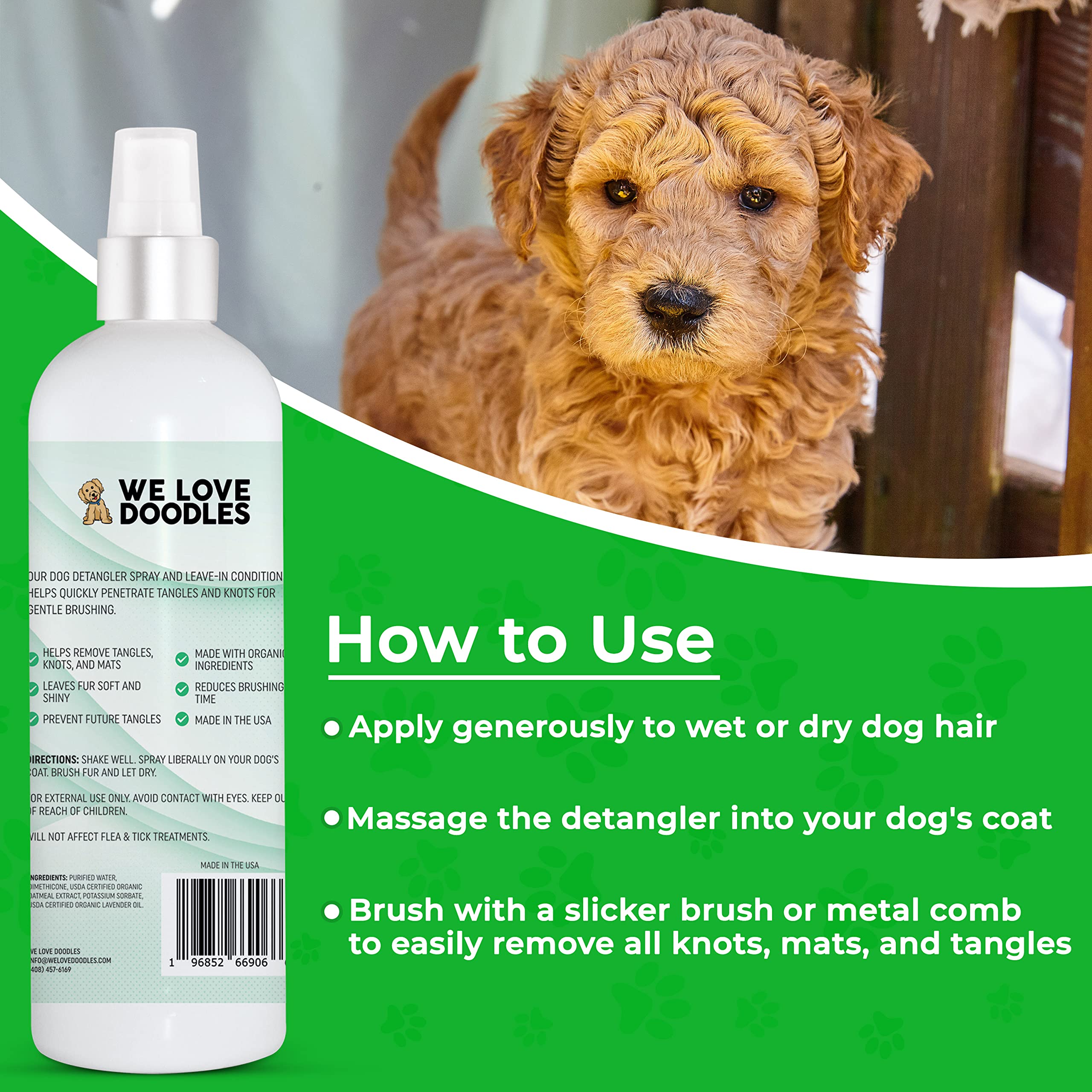 We Love Doodles Dog Detangler Spray - Leave-in Conditioner for Dogs - Dog Detangling Spray - Dematting Spray for Dogs - Tangle Remover - Made in The USA - Large 16 fl oz (Lavender)