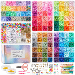 INSCRAFT 22000 Pcs Clay Beads for Bracelet Making Kit, 120 Colors Flat Round Polymer Clay Beads, Friendship Bracelet Kit Heishi Beads for DIY Jewelry Making, Crafts Gift for Girls Teen Ages 6-12