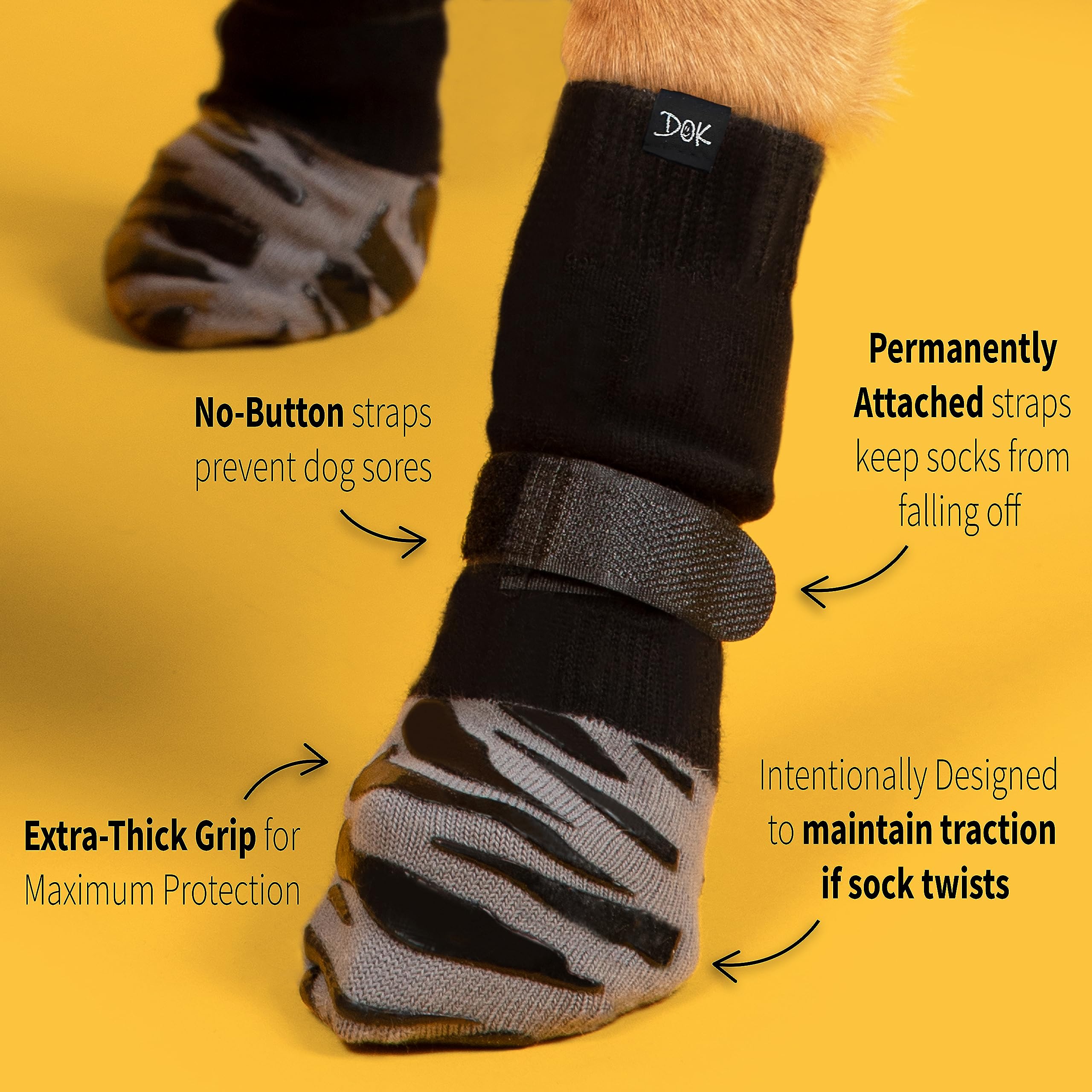 DOK TigerToes Premium Non-Slip Dog Socks for Hardwood Floors - Extra-Thick Grip That Works Even When Twisted - Prevents Licking, Slipping, and Great for Dog Paw Protection - Size Small