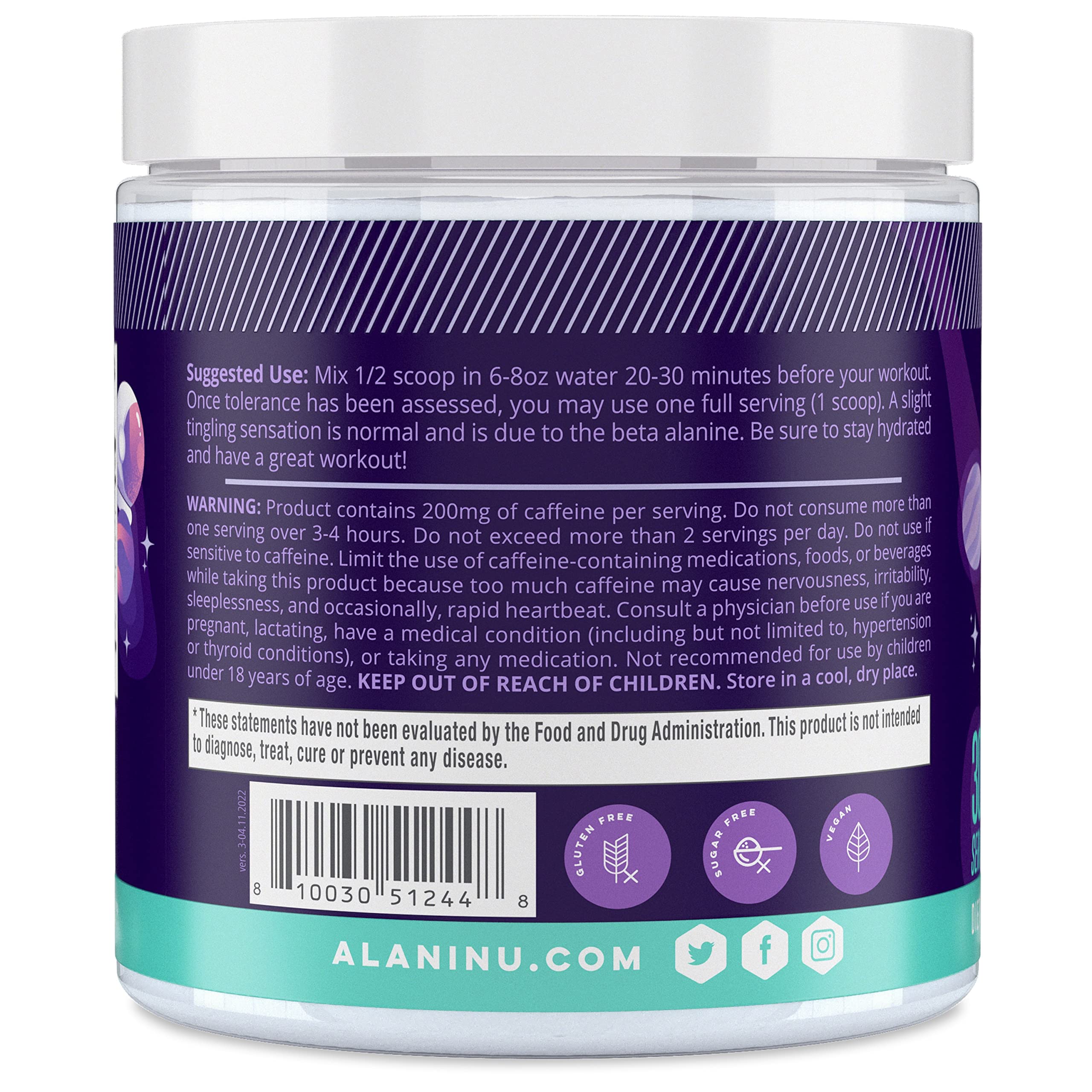 Alani Nu Pre Workout Powder | Amino Energy Boost | Endurance Supplement | Sugar Free | 200mg Caffeine | L-Theanine, Beta-Alanine, Citrulline | 30 Servings (Cosmic Stardust)