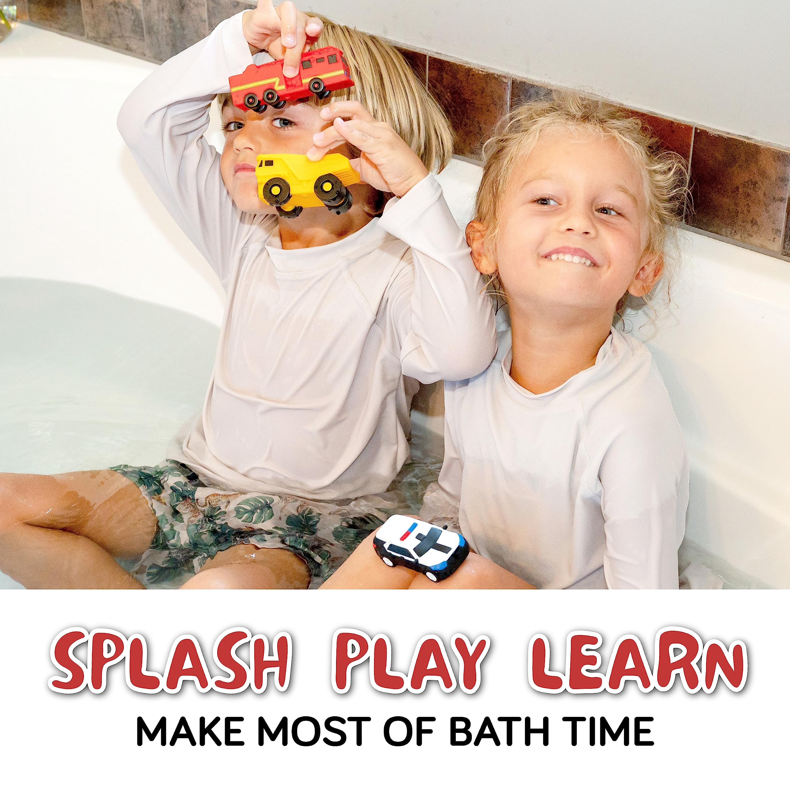 SplashEZ Mold Free Bath Toys for Babies and Toddlers, Car No Hole Bath Toys, Bath Toys no Mold for Tub, Beach, Pool, BPA-Free, Safe, Fun Infant Baby Bath Toys No Holes 0 1-3 6 12 18 Month